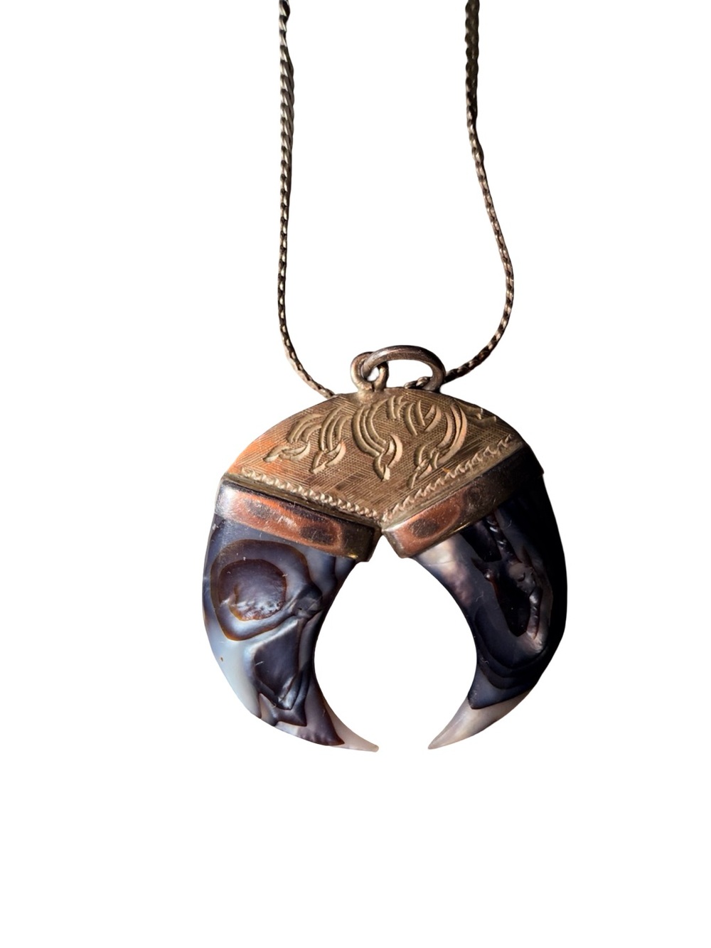 Artisan .925 and mother of pearl Crescent CUSTOM Pendant Necklace